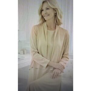 EILEEN FISHER large Silk Crepe Jacket skirt tank set Luxury Beige Office Career